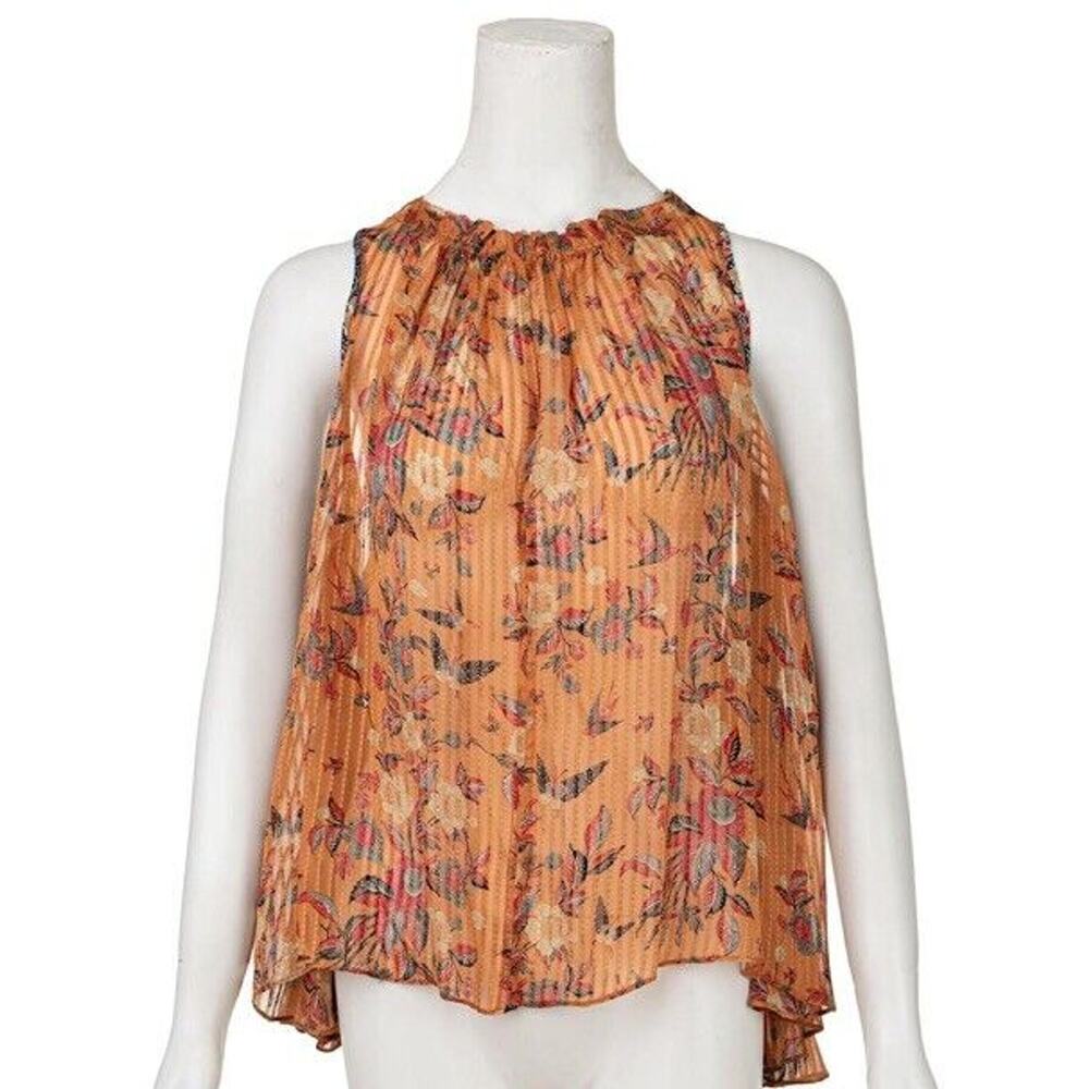 Isabel Marant 100% Silk Alika Trapeze Top Floral Bird Print Size US4 FR36 Orange